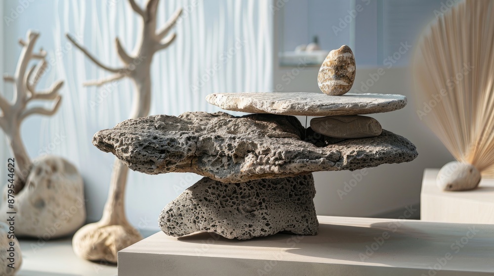 Sticker natural beauty display stand made of ocean rocks