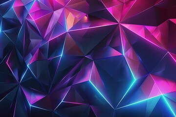 Abstract polygonal background with blue and pink neon lights, Ai Generated