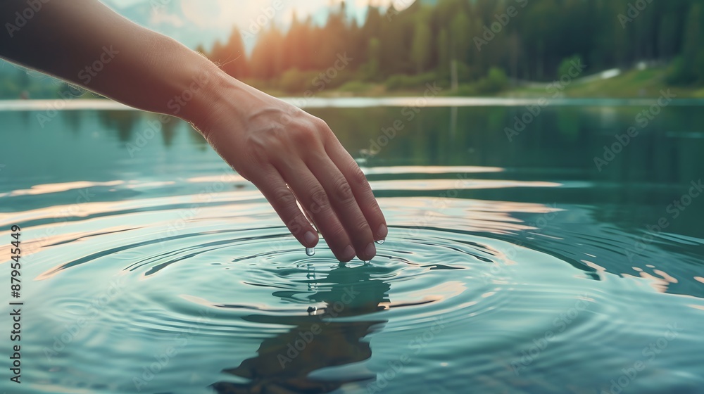 Canvas Prints Hand Touching Water Ripples.