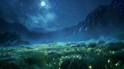 Fototapeta premium Magical Moonlight Meadow.