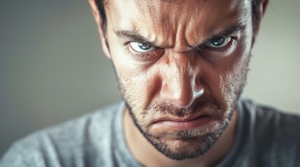 Angry man with intense expression on face