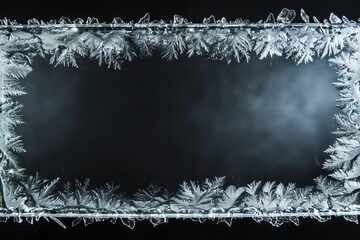 Empty glass frame with cold effect and frost on black background Generative Ai
