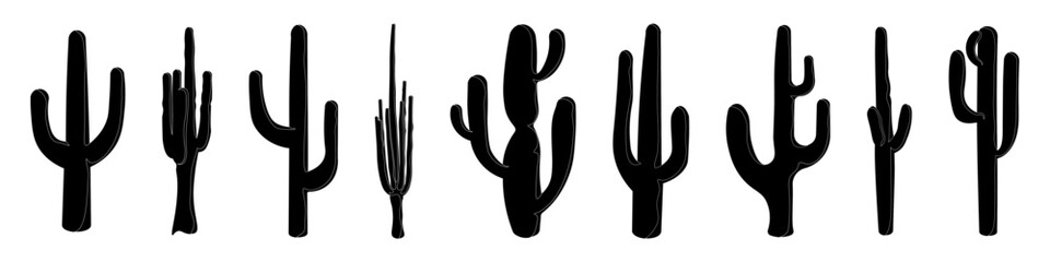 Cactus silhouette. Cactus icon set. Vector illustration.