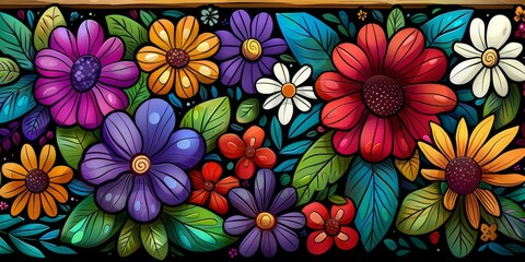 Vibrant Stained Glass Flowers, Artistic Floral Pattern