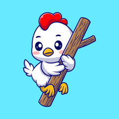 Cute Chicken Hanging On Tree Cartoon Vector Icon Illustration Animal Isolated Flat