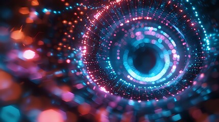A mesmerizing vortex of glowing blue and pink lights, creating a sense of depth and motion, perfect for illustrating technology, innovation, or digital art themes.