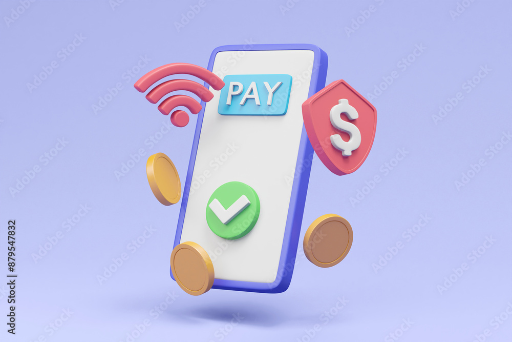 Aufkleber a modern 3d render depicting the ease and security of mobile app payments with floating elements of 