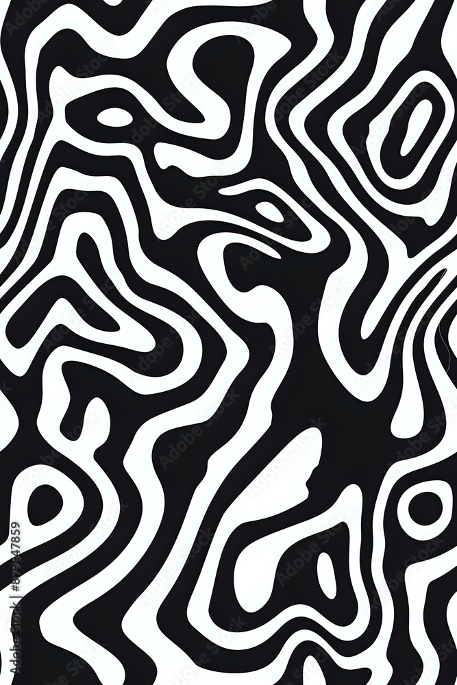 Poster abstract black and white wavy pattern creating a dynamic, optical illusion effect. ideal for themes 