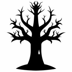 Gothic tree vector illustration, Halloween tree vector art, tree silhouette, tree with roots