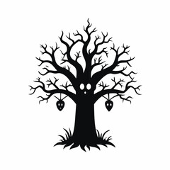 Gothic tree vector illustration, Halloween tree vector art, tree silhouette, tree with roots