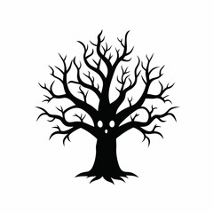 Gothic tree vector illustration, Halloween tree vector art, tree silhouette, tree with roots