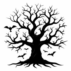 Obraz premium Gothic tree vector illustration, Halloween tree vector art, tree silhouette, tree with roots