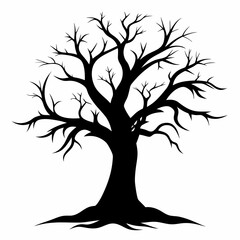 Gothic tree vector illustration, Halloween tree vector art, tree silhouette, tree with roots
