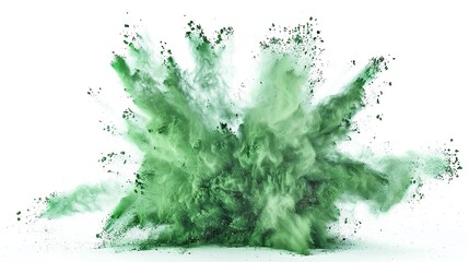 Green powder explosion on a white background, Ai generated