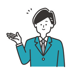 案内・説明をするビジネスパーソン（スーツの男性）のイラスト
