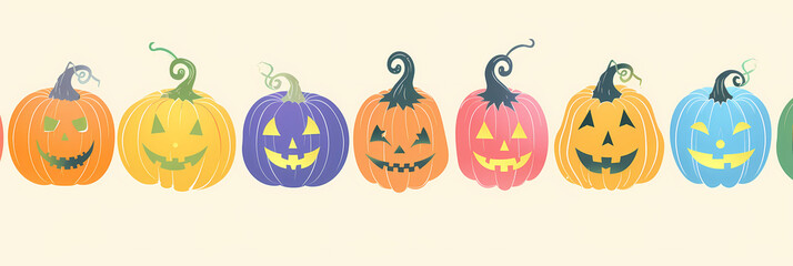 A row of Pumpkins with Angry Faces Issolated on a white background.