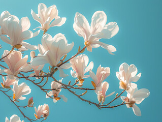 Delicate Magnolia Blossoms Against a Vivid Blue Sky on a Sunny Spring Day