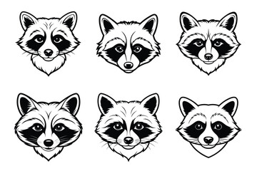 Raccoon Head Silhouette Vector Art Bundle - Simple and Cute Line Art Illustrations