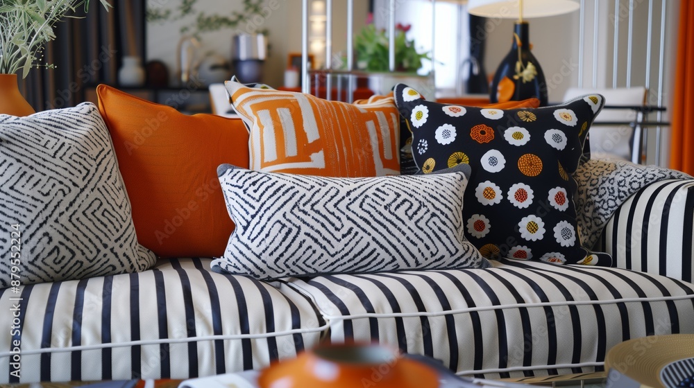 Poster stripes combined with other patterns create a unique, visually appealing design, adding texture and 