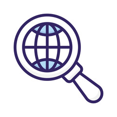 Globe with magnifying glass, trendy icon of global search, international search