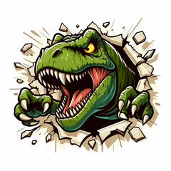 vector hand drawn t-rex roars out from torn paper illlustration © Aryasakti