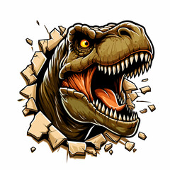 vector hand drawn t-rex roars out from  the wall illlustration © Aryasakti