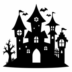 Scary Halloween house vector illustration, Halloween haunted house vector art, haunted house silhouette, haunted house