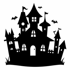Scary Halloween house vector illustration, Halloween haunted house vector art, haunted house silhouette, haunted house