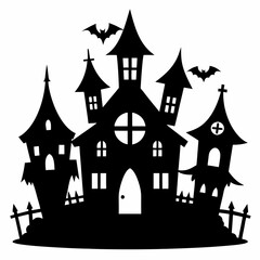 Scary Halloween house vector illustration, Halloween haunted house vector art, haunted house silhouette, haunted house