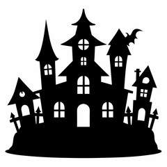 Scary Halloween house vector illustration, Halloween haunted house vector art, haunted house silhouette, haunted house