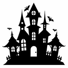 Scary Halloween house vector illustration, Halloween haunted house vector art, haunted house silhouette, haunted house