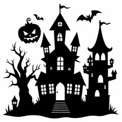 Scary Halloween house vector illustration, Halloween haunted house vector art, haunted house silhouette, haunted house
