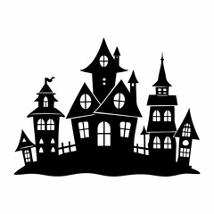 Fototapeta premium Scary Halloween house vector illustration, Halloween haunted house vector art, haunted house silhouette, haunted house