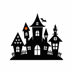 Scary Halloween house vector illustration, Halloween haunted house vector art, haunted house silhouette, haunted house