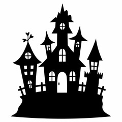 Scary Halloween house vector illustration, Halloween haunted house vector art, haunted house silhouette, haunted house