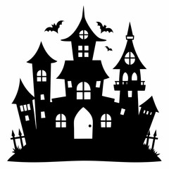 Scary Halloween house vector illustration, Halloween haunted house vector art, haunted house silhouette, haunted house