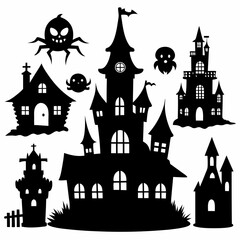 Scary Halloween house vector illustration, Halloween haunted house vector art, haunted house silhouette, haunted house