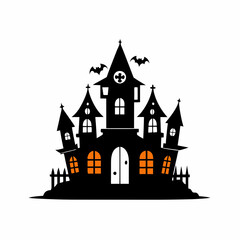 Scary Halloween house vector illustration, Halloween haunted house vector art, haunted house silhouette, haunted house