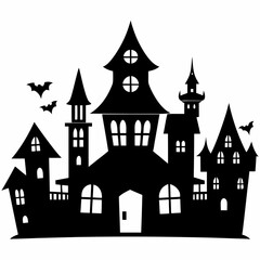 Scary Halloween house vector illustration, Halloween haunted house vector art, haunted house silhouette, haunted house