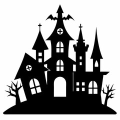 Scary Halloween house vector illustration, Halloween haunted house vector art, haunted house silhouette, haunted house
