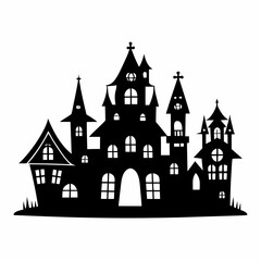 Scary Halloween house vector illustration, Halloween haunted house vector art, haunted house silhouette, haunted house