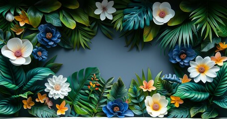 Fototapeta premium Floral Wall Decoration, Natural Tropical Plant Art