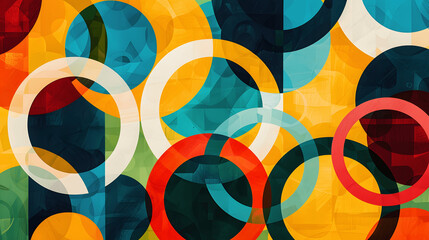 Abstract geometric pattern with overlapping circles and squares
