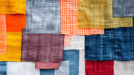 Abstract textile-inspired background with patchwork fabric textures