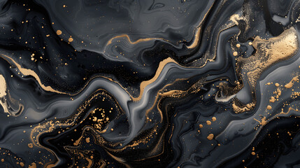 Bold ink swirl abstract art with black and gold hues