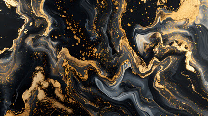Bold ink swirl abstract art with black and gold hues