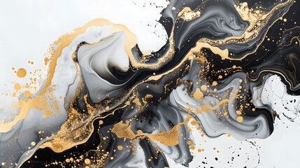Bold ink swirl abstract art with black and gold hues