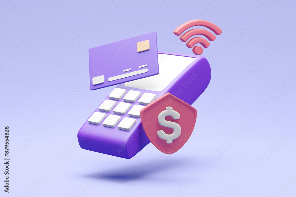 Aufkleber a modern 3d render illustrating the process and security of credit card payments with floating eleme