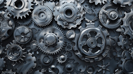 Dynamic abstract background with interlocking gears in metallic gray