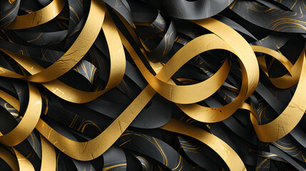 Elegant abstract typography with intertwined cursive letters in gold and black